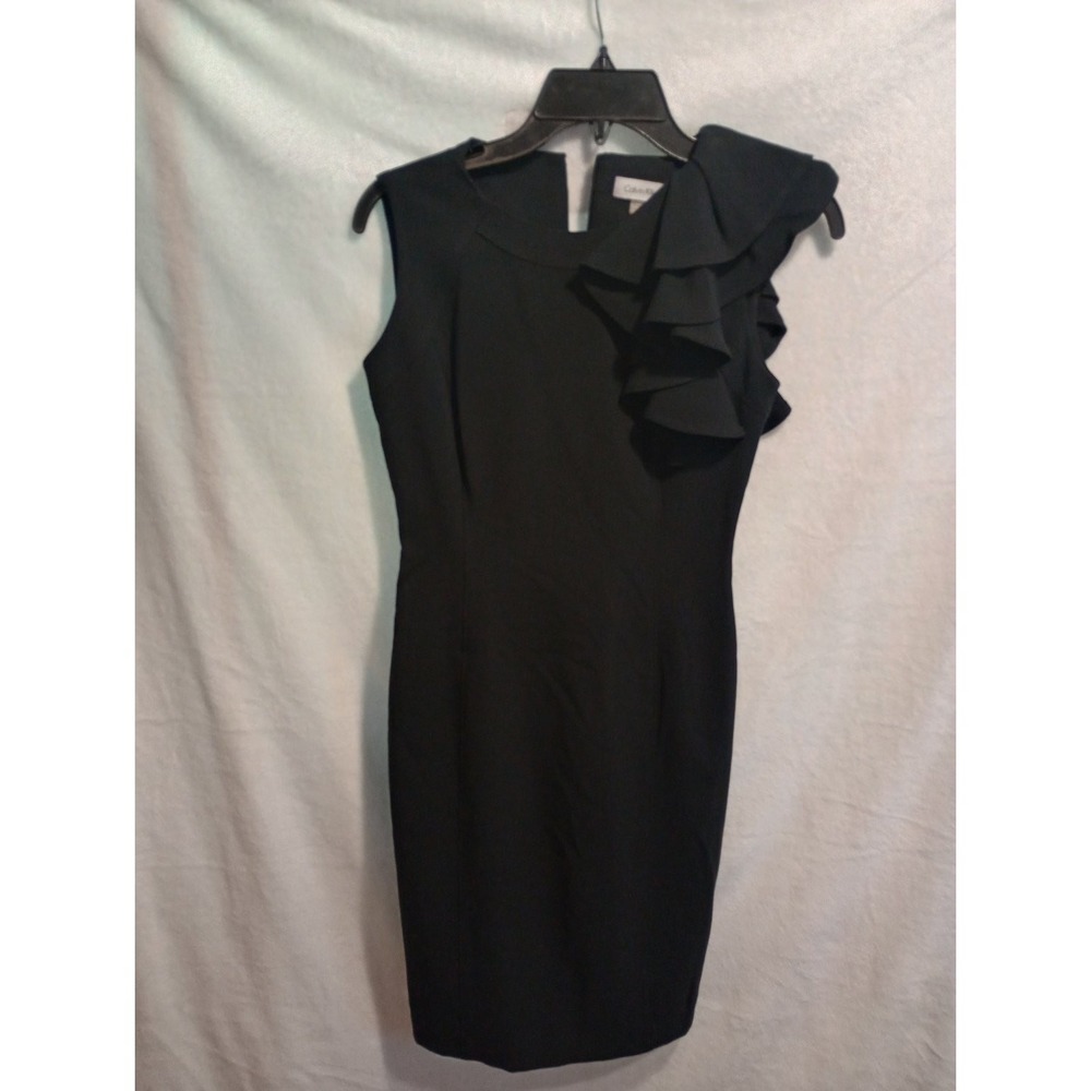 Calvin Klein Women's Black Size 2 Ruffle Sleeve Sheath Dress‎